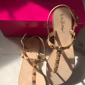 Brand new in box Lilly Pulitzer gold/tan sandals